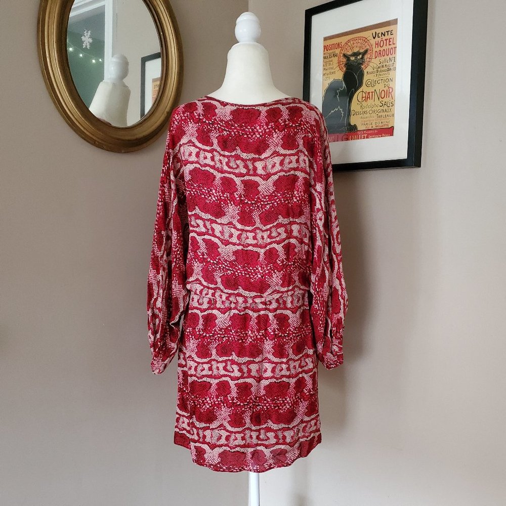 Parker Red Silk Snakeskin Print Blouson Dress Size Small - Picture 4 of 16
